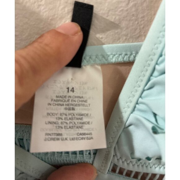 J.Crew Swimsuit Scallop Ruffle Eyelet One Piece plunging size 14 color Teal - Picture 6 of 7